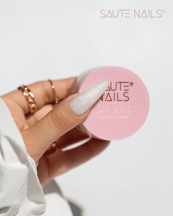 Gradivni gel Glitter Milky White, 50g One Touch - Saute Nails